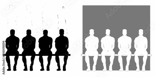 Silhouettes of people sitting contrasted in black and white tones