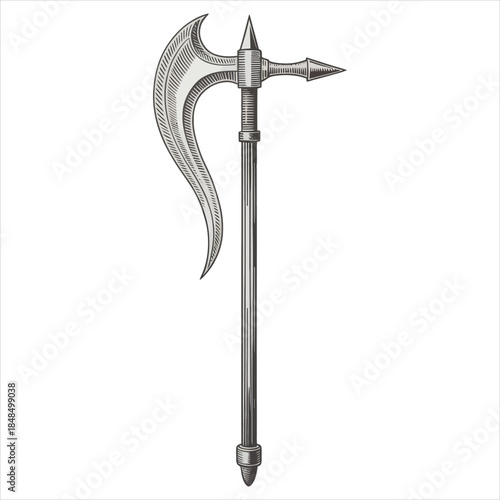 Medieval Halberd Weapon - Vintage Hand Drawn Polearm Illustration