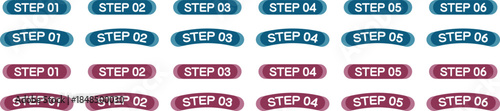 手順や流れを示すステップ番号ラベルのアイコンセット（Step Number Labels Set, Process and Timeline Icons）
