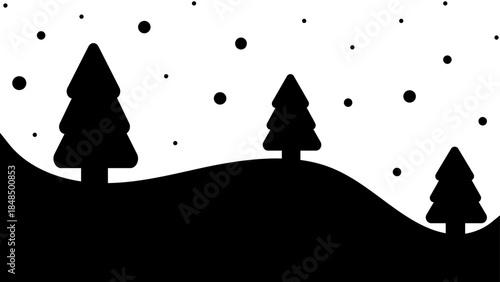 Simple Minimalist Monochrome Hills With Trees in Winter Season