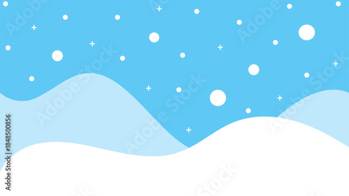 Simple Background Snowfall With Hills and Blue Sky in Winter Season