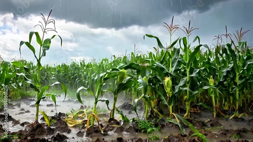 Stormy Cornfield Under Dark Cloudy Sky.