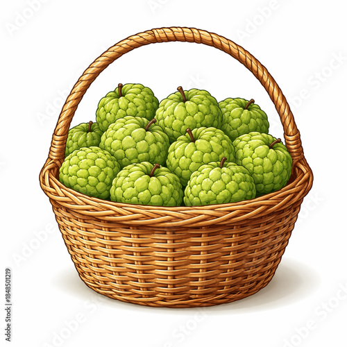 Vector Illustration of Custard Apple Fruits with Basket