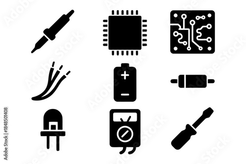 Electronics icon vector set for electronic component activities