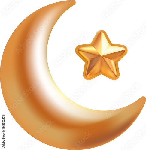Luxury 3D Gold Crescent Moon and Star for Islamic Event, Ramadan and Eid Decoration