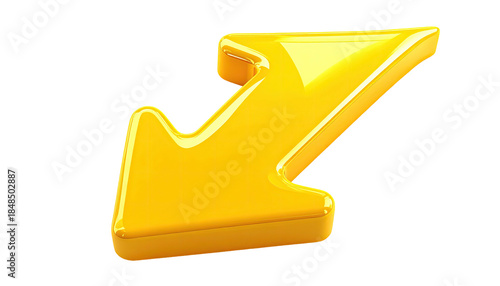 Shiny, golden 3D arrow pointing down and to the left against a black backdrop