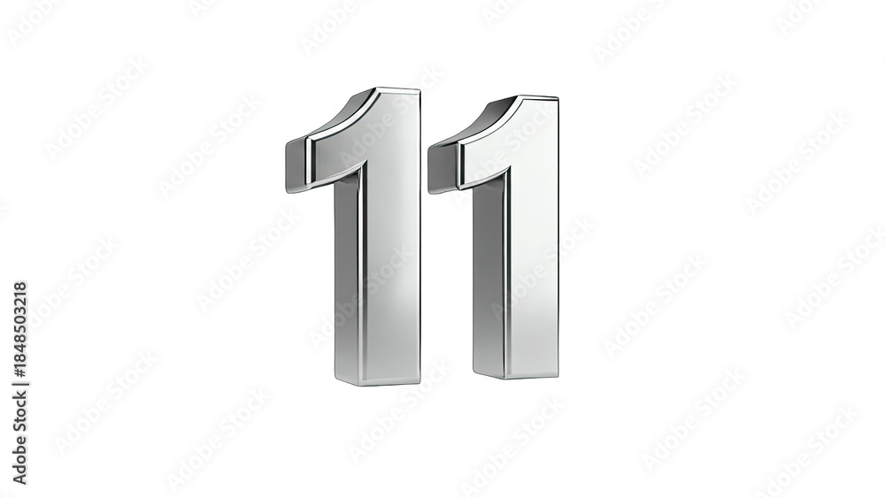 Fototapeta premium Silver Number 11 Isolated on White Background