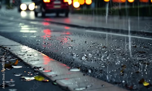 Jalan kota yang basah oleh air hujan dimalam hari 