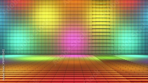 Broadcast Pulsating Hi-Tech Alternate Blinking Illuminated Cubes Stage Floor, Multi Color, Events, 3D, Loopable, 4K