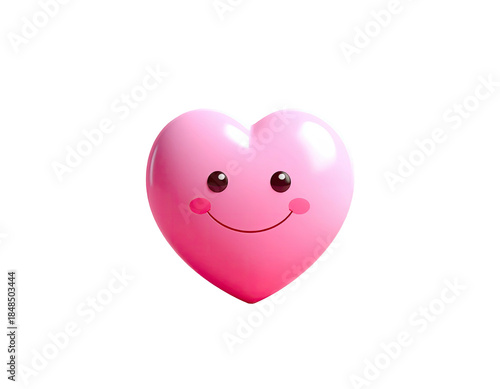 Smiling, glossy, pink heart on a black background