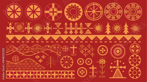 Vibrant collection of traditional tribal symbols and patterns