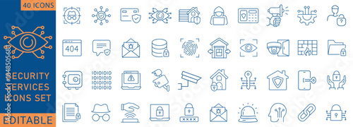 Security Services line editable icon set. lock, password ,cyber security, Containing Guard, smart home, safety, data protection, key, shield, and more. Fully  Editable. Vector illustration.