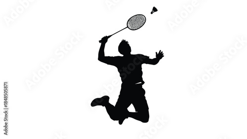 A silhouette of a badminton player preparing to smash during a game