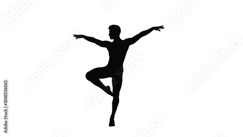 Silhouette of a dancer in a dynamic pose arms outstretched and balanced