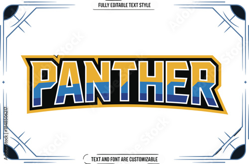 Panther mascot text effect for sports team logo design and esports gaming identity with bold yellow and blue typography professional branding graphic resource for athletic competition and club