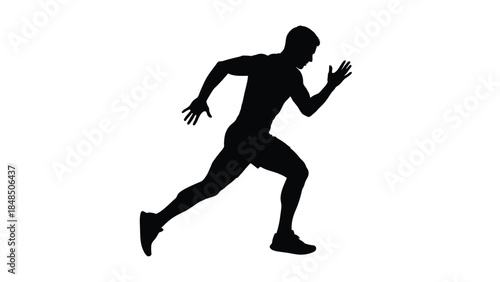 Silhouette of a man in motion dynamically running forward with outstretched arms