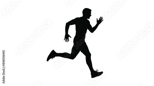 A silhouette of a man in motion actively running forward with energy
