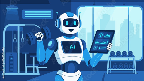 AI Personal Trainer Robot Concept Vector Illustration