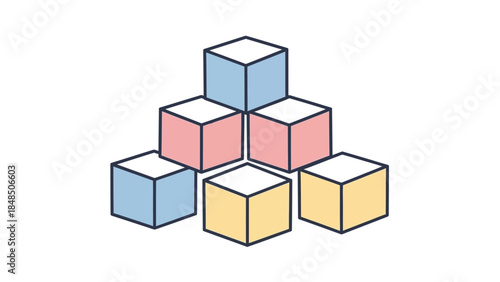 Abstract geometric arrangement of colorful cubes forming a modern minimalist sculpture design