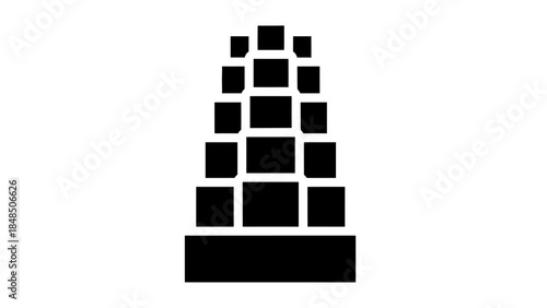 Abstract geometric black silhouette of a tower with layered squares on a white background