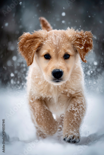 Happy dog ​​is running in the water