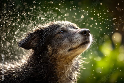 Happy dog ​​is running in the water