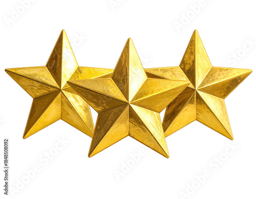 Three golden, 3D stars arranged horizontally against a stark black backdrop