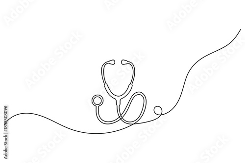 Minimalist one line drawing of a stethoscope for medical healthcare and professional doctor equipment