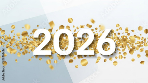 Year 2026 with golden confetti and abstract background celebratory design for New Year or event