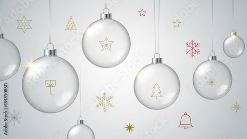 Transparent Christmas ornaments with festive symbols a minimalist holiday decoration for winter season greeting cards and 