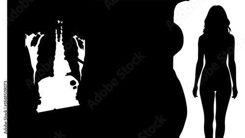 Woman and man silhouette with contrasting shapes