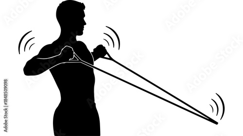 Man exercising with resistance band with transparent background