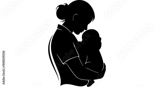 Mother holding baby silhouette with transparent background
