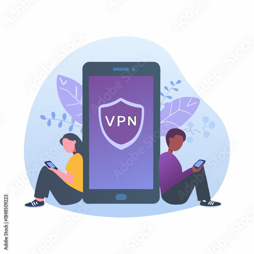 People using mobile phones with a vpn application displayed prominently
