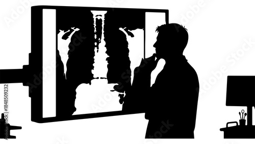 Man brushing teeth in bathroom with transparent background