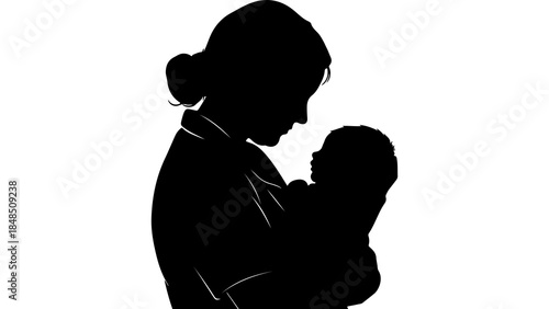 Mother holding baby silhouette with transparent background