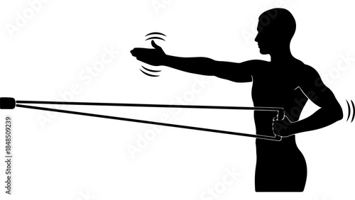 Man exercising with resistance band with transparent background