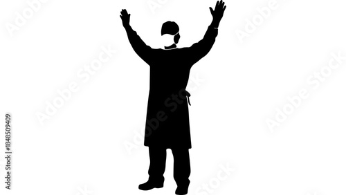 Medical worker raising hands with transparent background