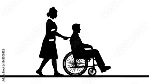 Nurse assisting patient in wheelchair with transparent background