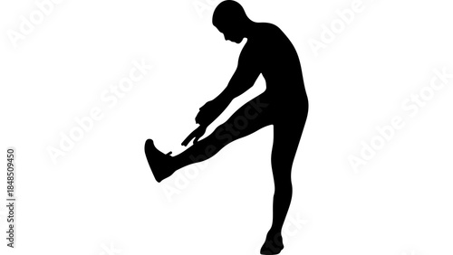 Athlete stretching leg with transparent background