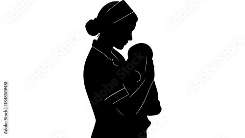Nurse holding baby with transparent background