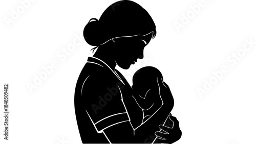 Mother holding baby silhouette with transparent background