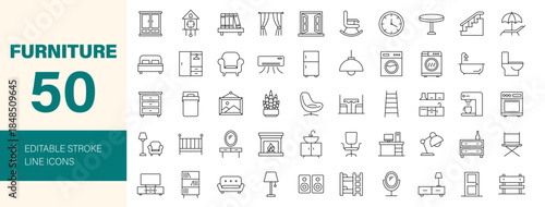 Furniture icon set. Editable line icons. Vector illustration.
