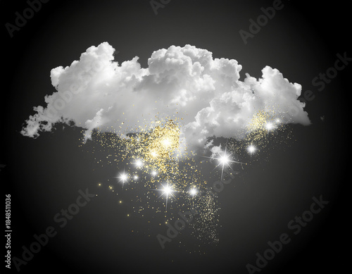 Cloud with sparkling stars isolated on transparent background