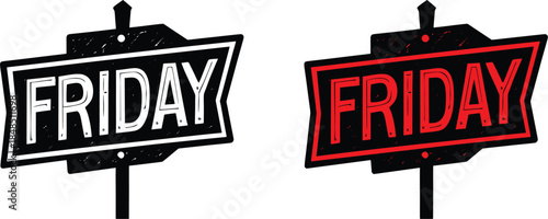 Friday Signboard Logo – Bold Street Sign Typography (Black & Red)