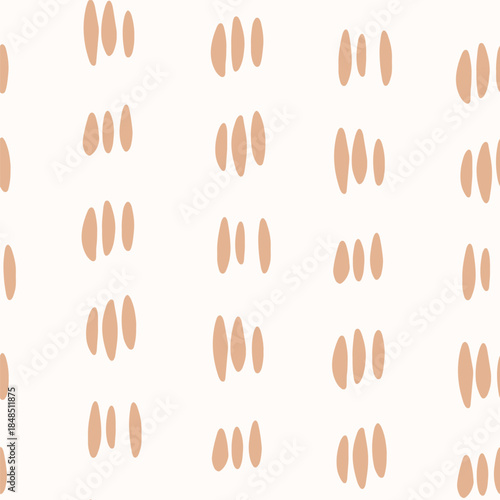 Simple organic paw scratches forming minimalist vertical stripes pattern in subtle colors of brown on beige background. Abstract seamless vector pattern. Great for home decor, fabric, wallpaper, gifts
