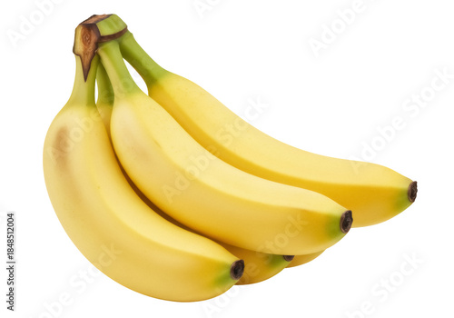 Bunch of ripe yellow bananas isolated PNG on transparent background, tropical fruit for healthy eating and smoothie ingredient