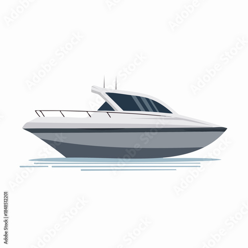 Sleek White and Gray Motor Yacht on Water.