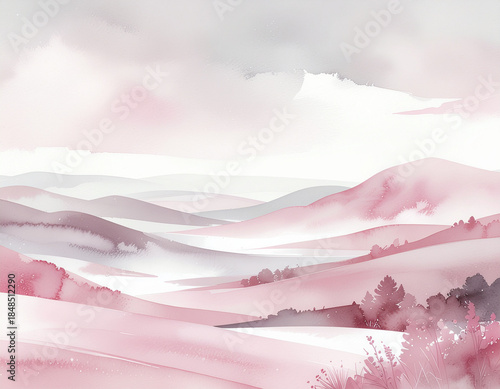 Serene landscape with mountains and clouds, isolated on transparent background