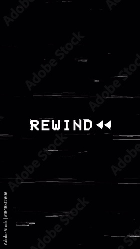 VHS Rewind Button Overlay – Vertical Analog Tape Distortion 4K Video